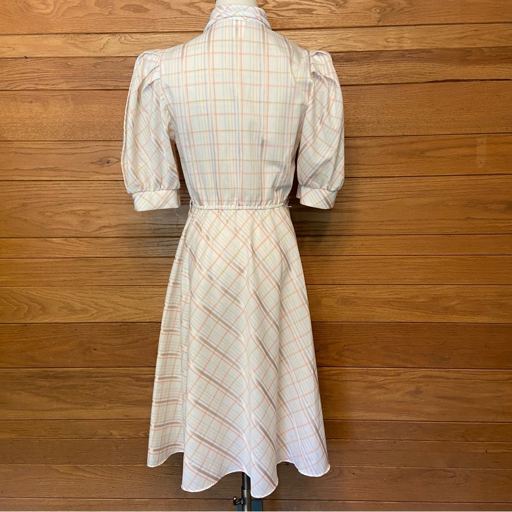 Vintage 1980s pink plaid puff sleeve dress - Picture 5 of 6